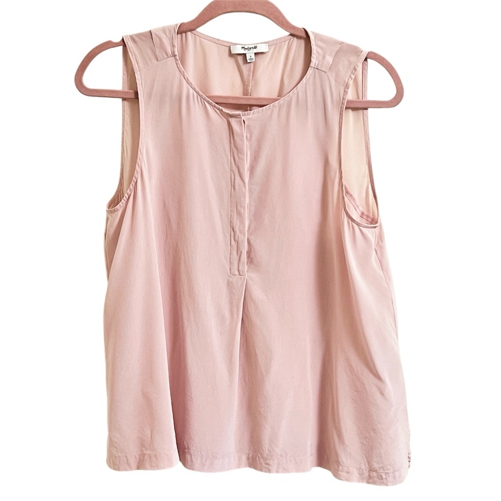 Madewell Blush 100% Silk Sleeveless Blouse Button front layer minimalist Large